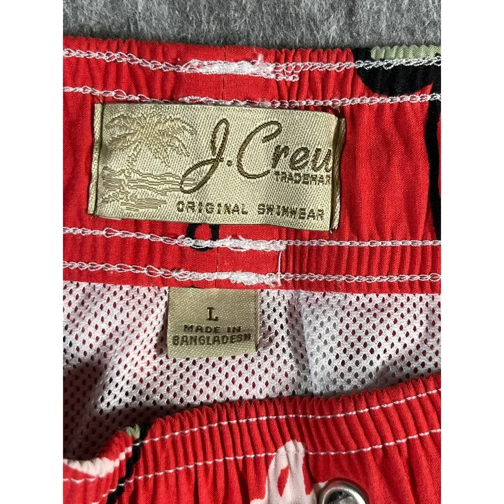 J.Crew Mens Red Tropical Floral Swim Trunks Board Shorts Size L 6 Inch Inseam